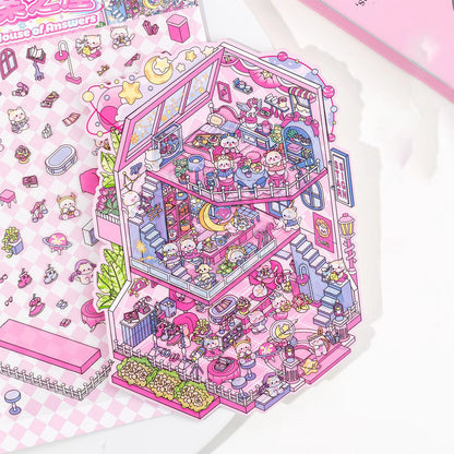 Plus Size 2.5D Cartoon Castle Town Landscape Sticker Scene DIY Toy Game Sticker Festival Birthday Gift for Kid Child Girl