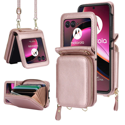 Crossbody Zipper Cards Solt Wallet Leather Case for Motorola Razr 50 Ultra Razr50 40 Long Lanyard Bag RFID Multifunctional Cover