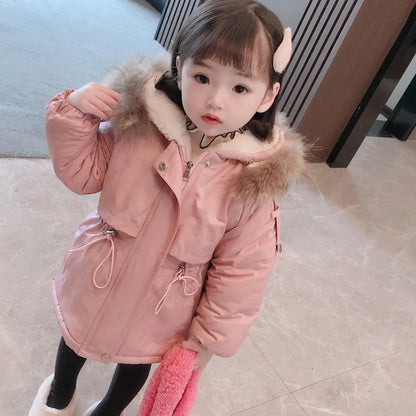 Girls Pie To Overcome Winter Cotton Jacket 2023 New Korean Version Children's Clothing Plus Velvet Thick Kids Coats -20 Degrees