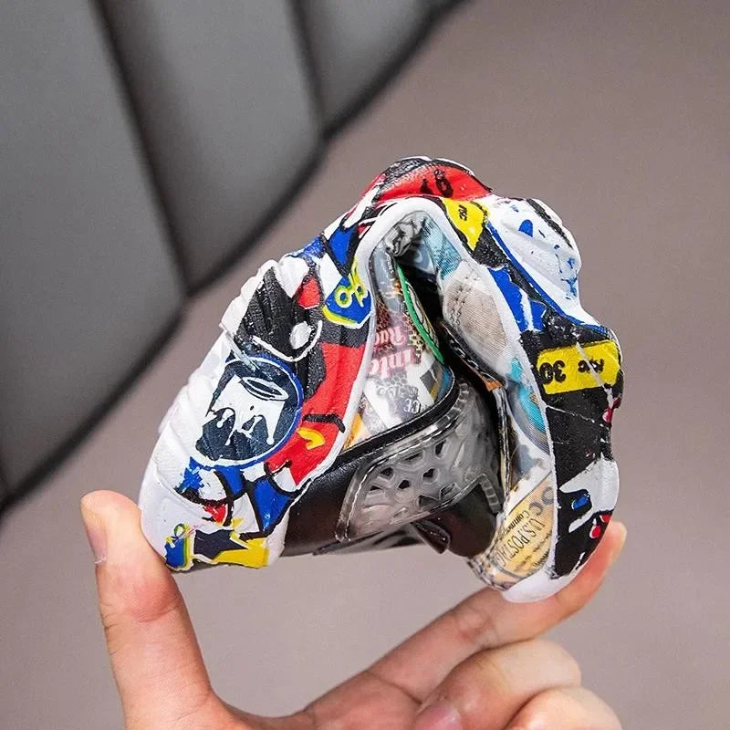 Size 26-36 Children Sports Sneakers for Girls Kid Cartoon Graffiti Pattern Casual Shoes Boys Basketball Shoe chaussures de sport - ST Superstore