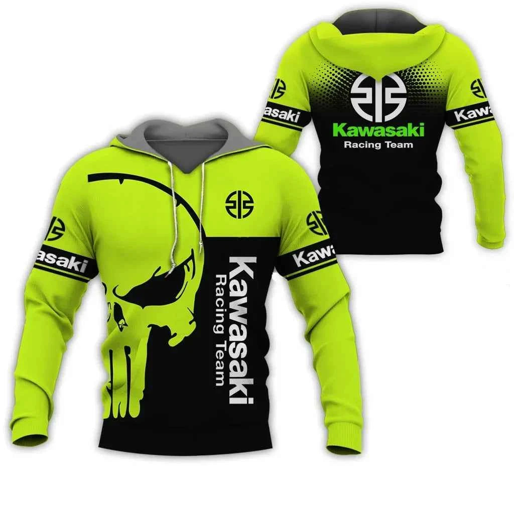 2026 New spring and autumn 3D print Kawasaki Ninja Motorcycle Riding Off-Road Pullover Extreme Sports Adventure Unisex Hoodie