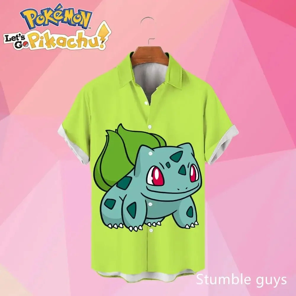 Pokemon Pikachu Hawaiian Men's Shirts 3D Printed Men's Summer Beach Oversize Anime Short-sleeved T-shirt