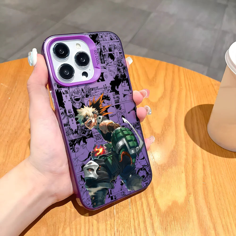 Anime K-Katsuki Bakugo Phone Case For iPhone 16 15 14 13 12 11 Pro Max Black Matte Multicolor Laser Metallic Aurora Cover