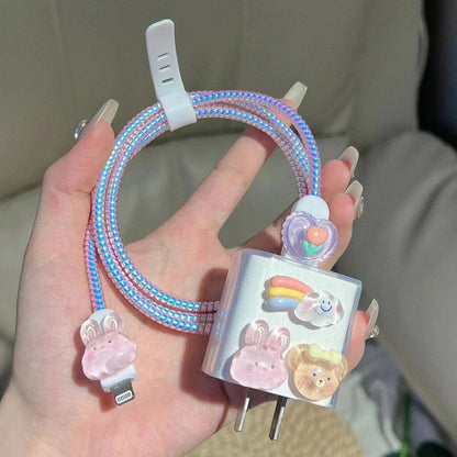 For iPhone Cute Charger Cable Protector Cover For iPhone 16 15 14 13 Pro Max 18W 20W Charger Head Case Cable Cord Winder Protect - ST Superstore