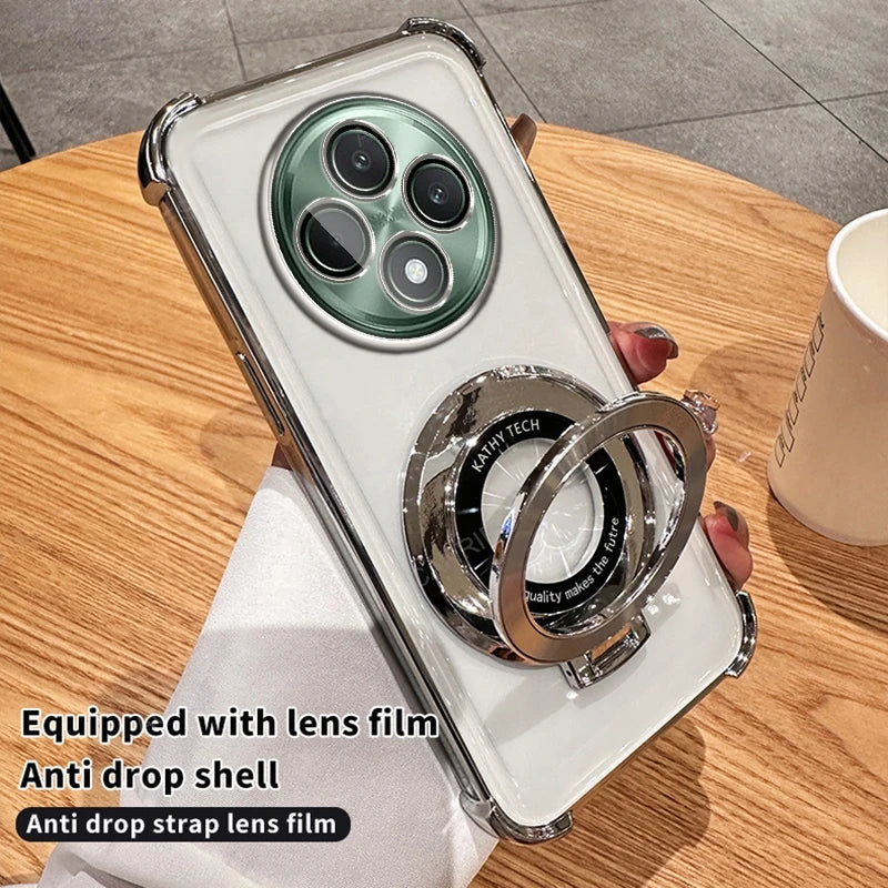 Circular Bracket Four Corner Anti-Shock Plating Case For Oppo Reno 12 Fs 11 F 10 Pro 8t 4g 5g 7 6 Lite 5 K Cover Reno12 12f 11f