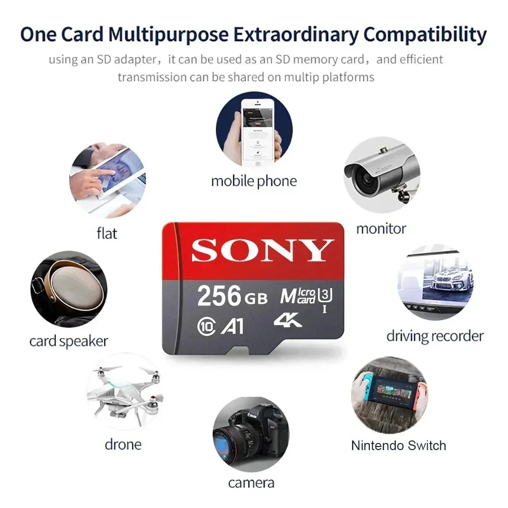 SONY Master copy version Micro SD TF Card Mini 1TB Memory Card Class 128GB 256GB High Speed Cartao De Memoria Flash Memory TF Mecard C10 For Xiao Mi