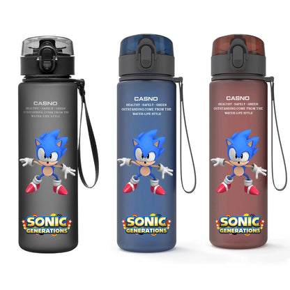 560ML Sonic Hedgehog Sports Water Bottle Portable Gym Travel Clear Leakproof Drinking Bottle Frosted Water Cup Gift for Friends