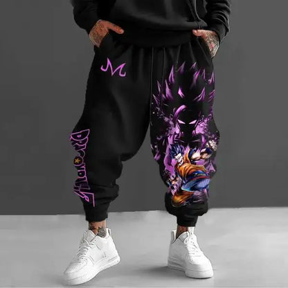 Chinese Pure Cotton Mens Black Harem Pants New Goku Print Loose Fit Autumn Casual Trousers Extra Large Size High Quality