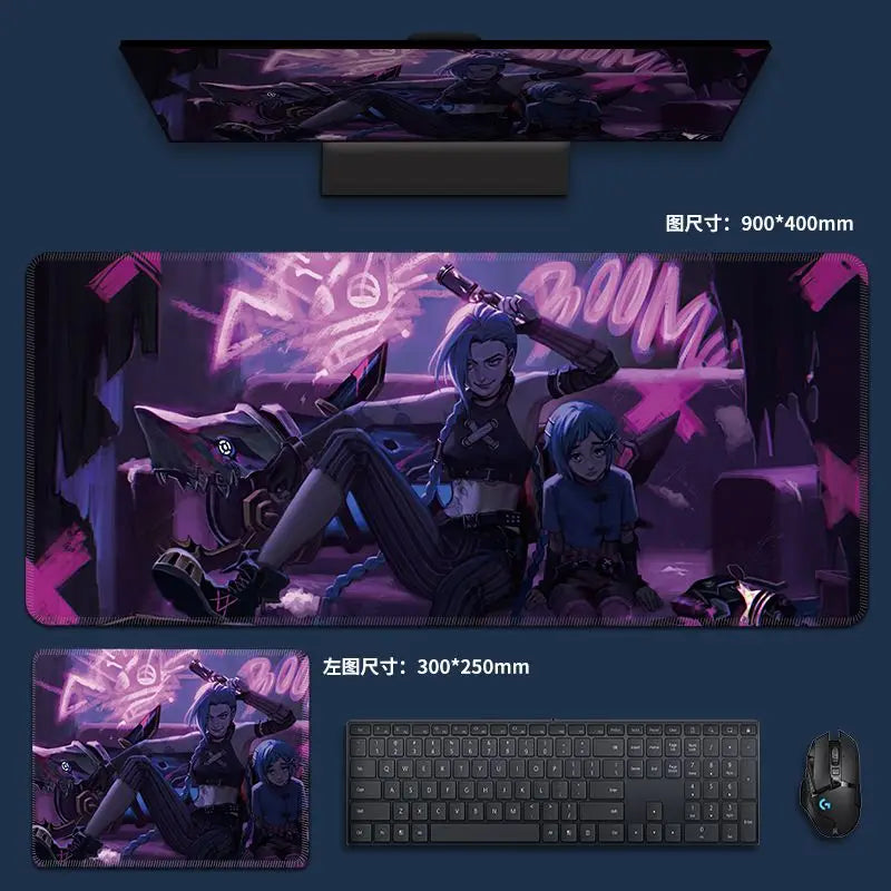 Mouse Pad PC 900x400 Colorful Graffiti Desktop Mouse Mat League of Legends Jinx Mousepad Laptop Arcane Anime Girl Keyboard Mat