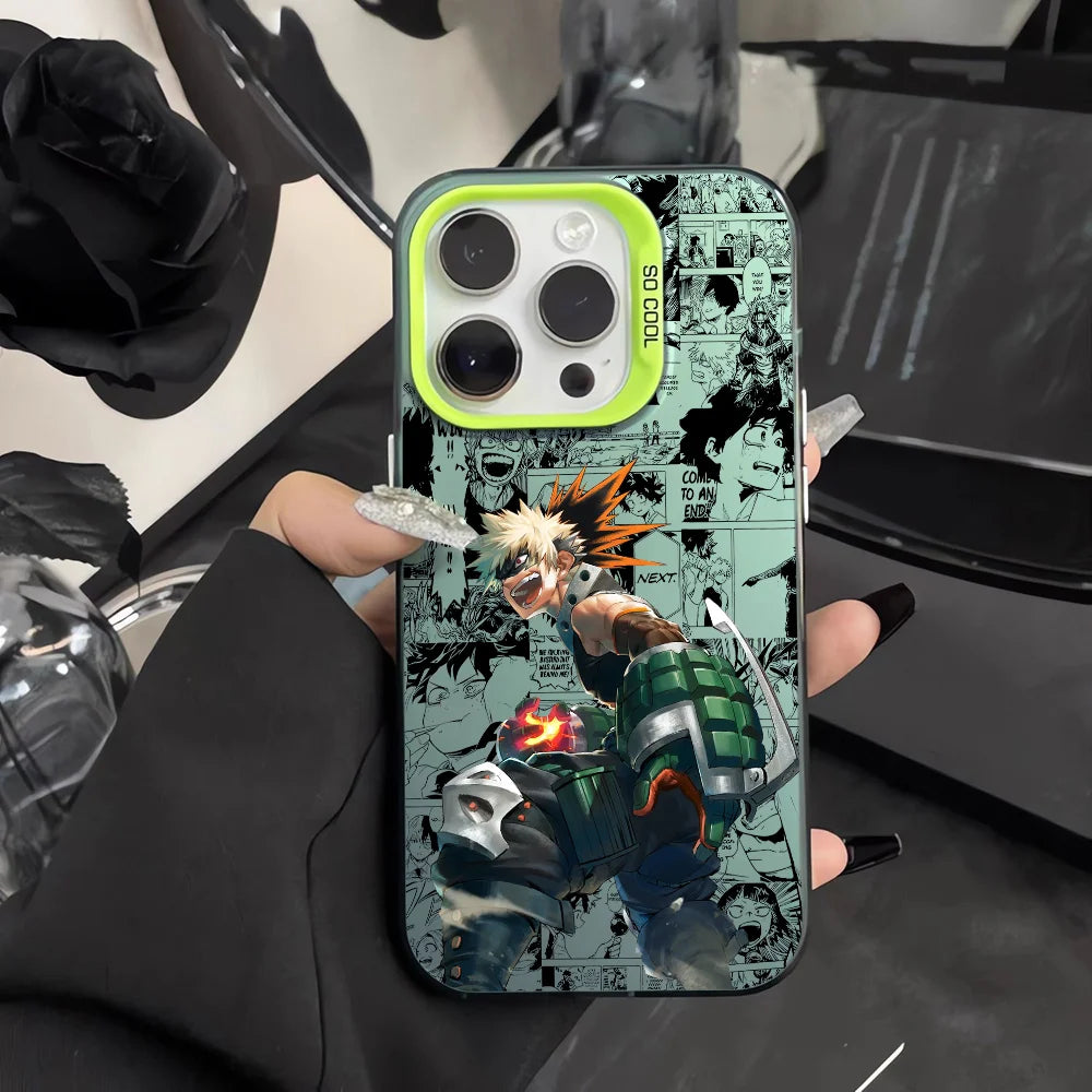 Anime K-Katsuki Bakugo Phone Case For iPhone 16 15 14 13 12 11 Pro Max Black Matte Multicolor Laser Metallic Aurora Cover