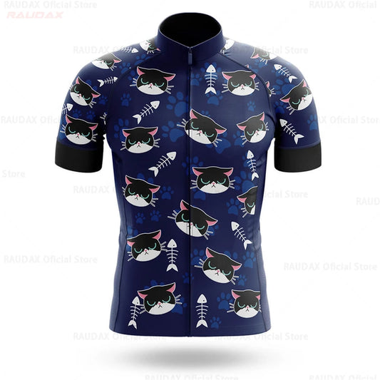Cycling Jersey Men CARTOON CAT Bike Top MTB Bicycle Shirt Mountain Road Riding Clothing Short Sleeve Summer Biking Blouse