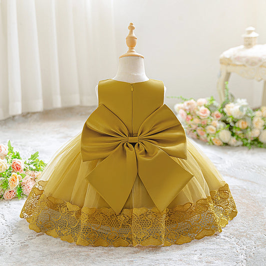 Toddler Flower Baby Wedding Princess Girls Dress Elegant Tulle Bridesmaids 1st Birthday Party Dresses Baby Bow Baptism Costumes - ST Superstore