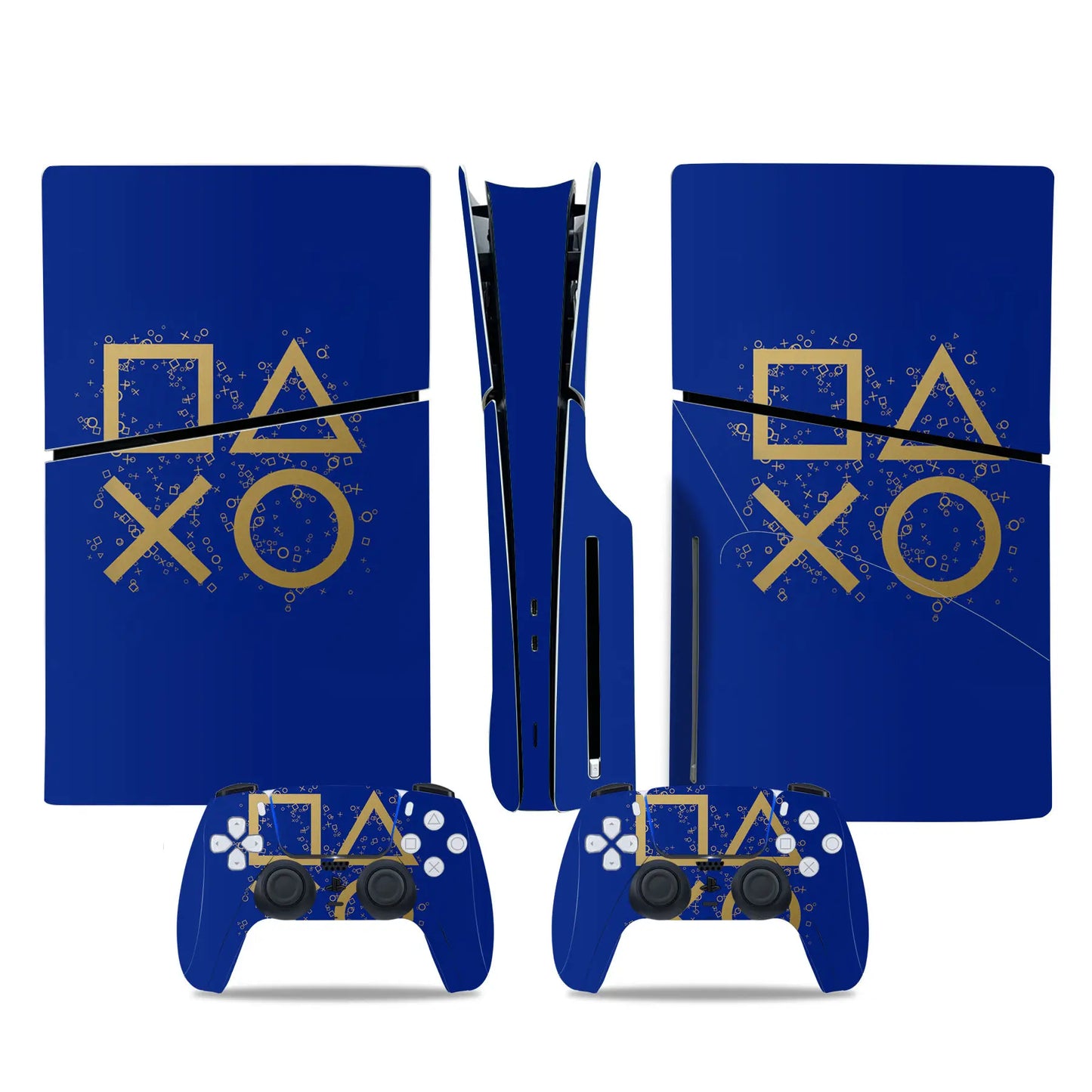 For PS5 Slim Disc Edition Console and 2 Controllers Geometry Design Skin PS5 Slim Disc Sticker Protective Decal Cover Full Set