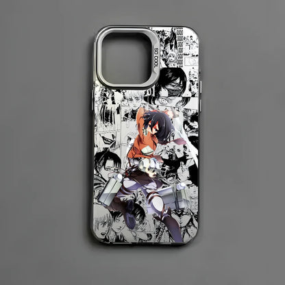 Anime M-Mikasa A-Ackerman Phone Case For iPhone 16 15 14 13 12 11 Pro Max Black Matte Multicolor Laser Metallic Aurora Cover