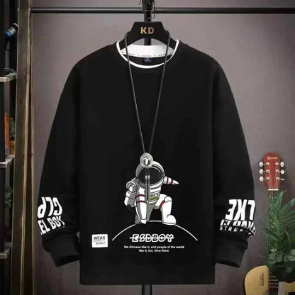 Autumn Men's Sweatshirt Adolescent Astronaut Printed Long Sleeve T-shirt Fashion Men's Clothing Grey O Neck Harajuku Top New