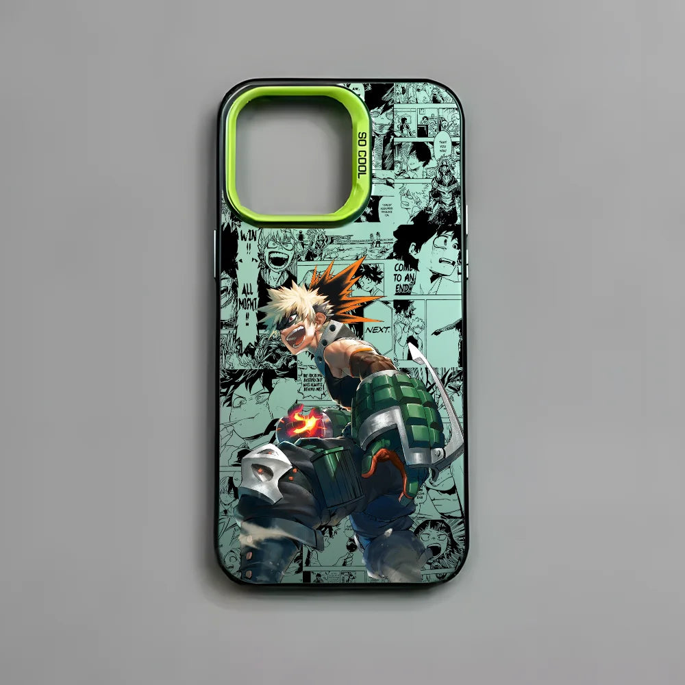 Anime K-Katsuki Bakugo Phone Case For iPhone 16 15 14 13 12 11 Pro Max Black Matte Multicolor Laser Metallic Aurora Cover