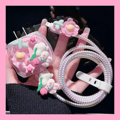 For iPhone Cute Charger Cable Protector Cover For iPhone 16 15 14 13 Pro Max 18W 20W Charger Head Case Cable Cord Winder Protect - ST Superstore