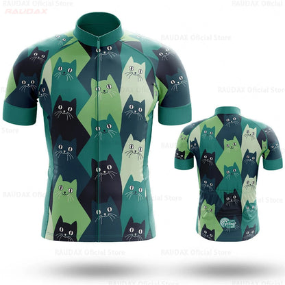 Cycling Jersey Men CARTOON CAT Bike Top MTB Bicycle Shirt Mountain Road Riding Clothing Short Sleeve Summer Biking Blouse