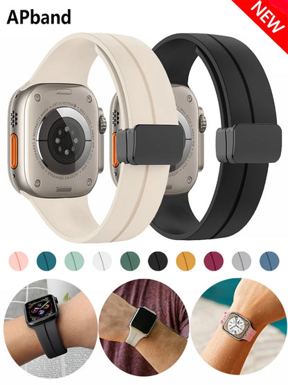Watch bands in beige, black, and gray with color swatches and wear examples on a white background.