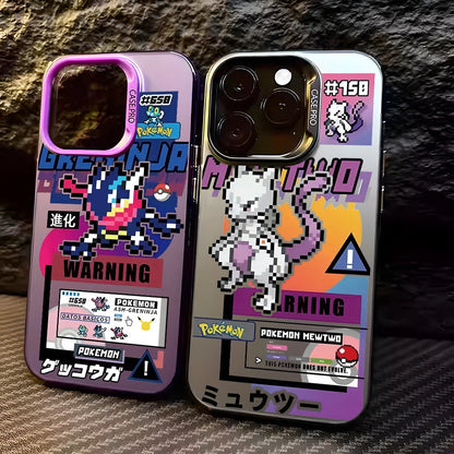 Mewtwo Greninja Cute Phone Case For IPhone 16 Pro Max 15 14 13 12 11 Plus Multicolor Aurora Laser Shockproof Funda