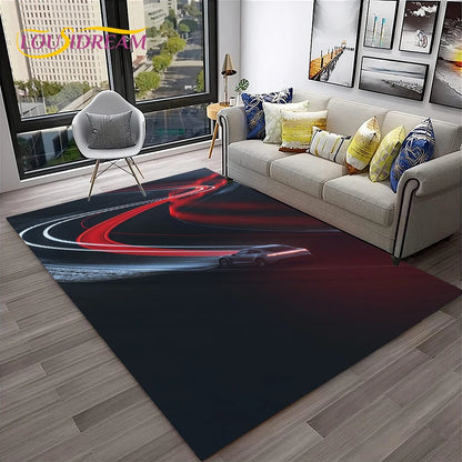 Sports Car Racing Car Carpet Rug for Home Living Room Bedroom Playroom Sofa Doormat Decor,Kids Game Area Rug Non-slip Floor Mat