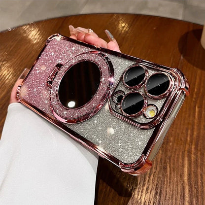Luxury Magsafe Wireless Charging Glitter Phone Case For iPhone 16 11 12 13 14 15Pro Max Plus Plating Mirror Airbag Bracket Cover