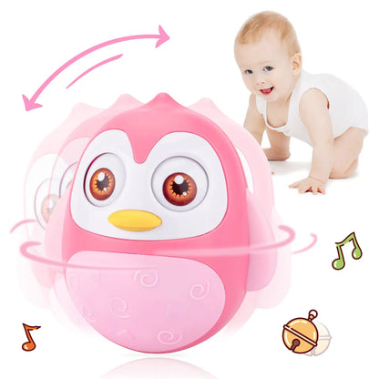 Baby Penguin Roly Poly Toys for 0-18M Infant Tummy Time Tumbler Wobbler Toy Bell Blink Eyes Newborn Rattles Silicone Teether