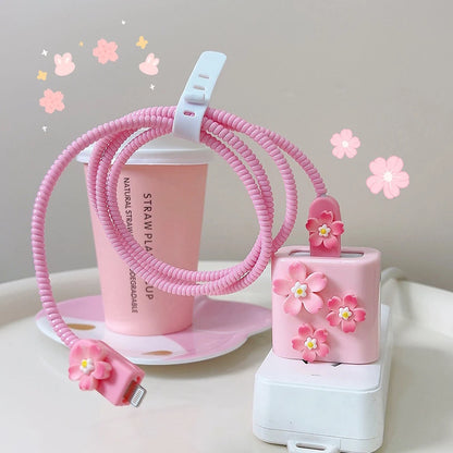 For iPhone Cute Charger Cable Protector Cover For iPhone 16 15 14 13 Pro Max 18W 20W Charger Head Case Cable Cord Winder Protect - ST Superstore