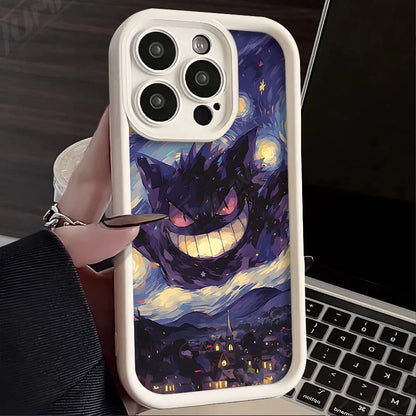 Oil Painting P-Pokemon Case for iPhone 14 15 Pro Max 13 12 11 X XS XR 7 8 Plus SE 2020 Shockproof Soft Silicone Protective Cover