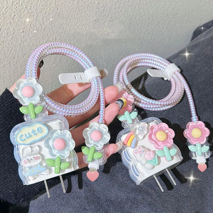 For iPhone Cute Charger Cable Protector Cover For iPhone 16 15 14 13 Pro Max 18W 20W Charger Head Case Cable Cord Winder Protect - ST Superstore