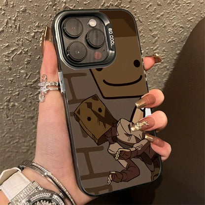 Cartoon Box Man Pattern Plating Phone Case for iPhone 16 15 14 13 12 11 Pro Max 16E XS X XR 7 8 Plus SE2 Shockproof Matte Cover