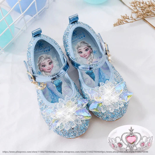 Cartoon Princess Crystal Shoes New Girls Single Shoes Frozen Aisha Sophia Rhinestones Shoes Performance Party Shoes Size 22-36