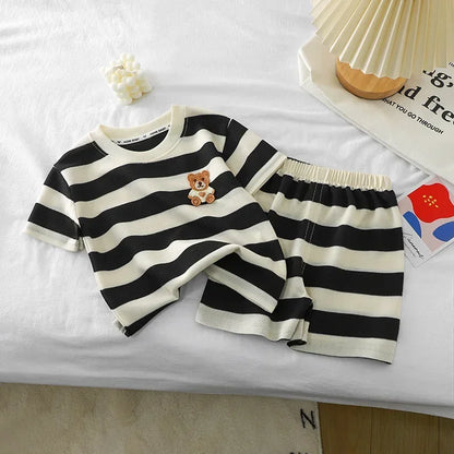 Summer Children Sets Boys Girls Short-sleeved Striped T-shirt +Shorts Set Babies Fashion Round Neck Tracksuits Kids Suits - ST Superstore