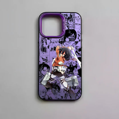Anime M-Mikasa A-Ackerman Phone Case For iPhone 16 15 14 13 12 11 Pro Max Black Matte Multicolor Laser Metallic Aurora Cover