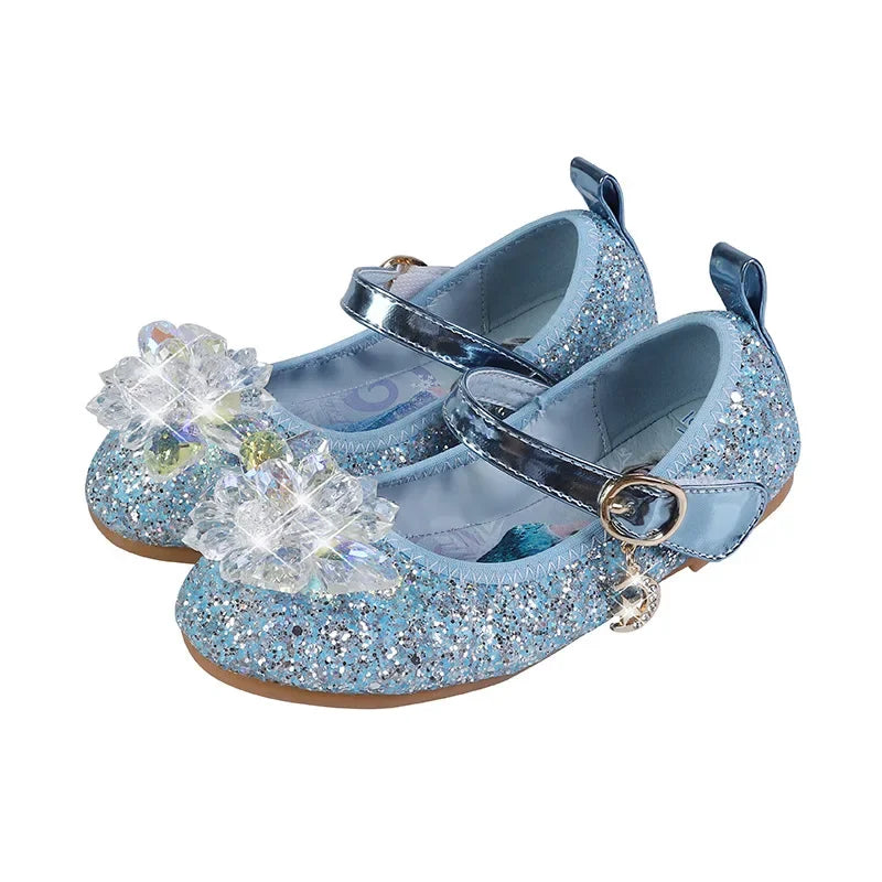 Cartoon Princess Crystal Shoes New Girls Single Shoes Frozen Aisha Sophia Rhinestones Shoes Performance Party Shoes Size 22-36