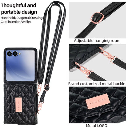 VIETAO Luxury Soft PU Leather Wallet Phone Case for Galaxy Z Flip 7/6/5/4/3 with Crossbody Strap - Durable Protective Cover