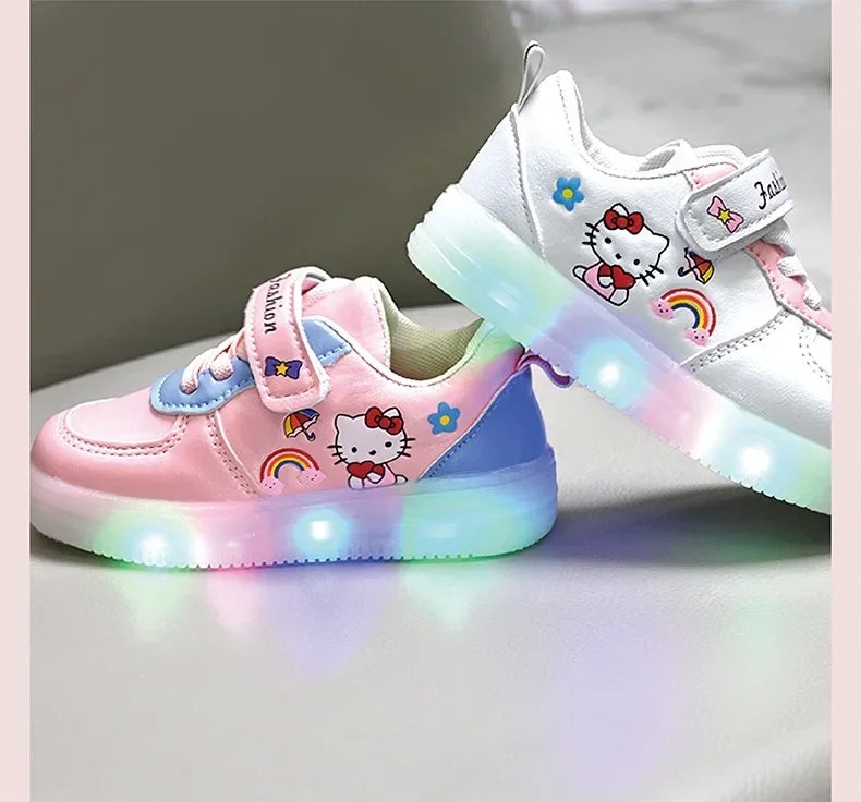 LED Kids Shoes for Girls Cute Cartoon Shoes Baby Girl Kawaii Canvas Shoes Soft Bottom Sneakers Casual Shoes