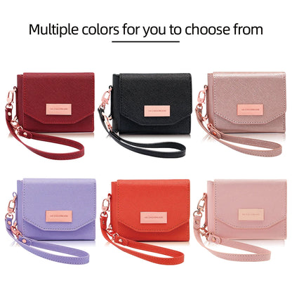 VIETAO Dark Red PU Leather Wallet Phone Case with Wrist Strap for Galaxy Z Flip 7/6/5/4/3 Women's Fashionable Phone Cover Case