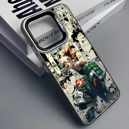 Anime K-Katsuki Bakugo Phone Case For iPhone 16 15 14 13 12 11 Pro Max Black Matte Multicolor Laser Metallic Aurora Cover