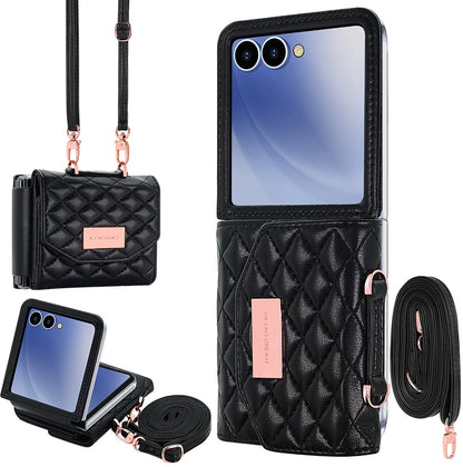 VIETAO Luxury Soft PU Leather Wallet Phone Case for Galaxy Z Flip 7/6/5/4/3 with Crossbody Strap - Durable Protective Cover