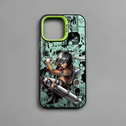 Anime M-Mikasa A-Ackerman Phone Case For iPhone 16 15 14 13 12 11 Pro Max Black Matte Multicolor Laser Metallic Aurora Cover
