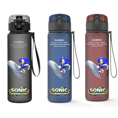 560ML Sonic Hedgehog Sports Water Bottle Portable Gym Travel Clear Leakproof Drinking Bottle Frosted Water Cup Gift for Friends