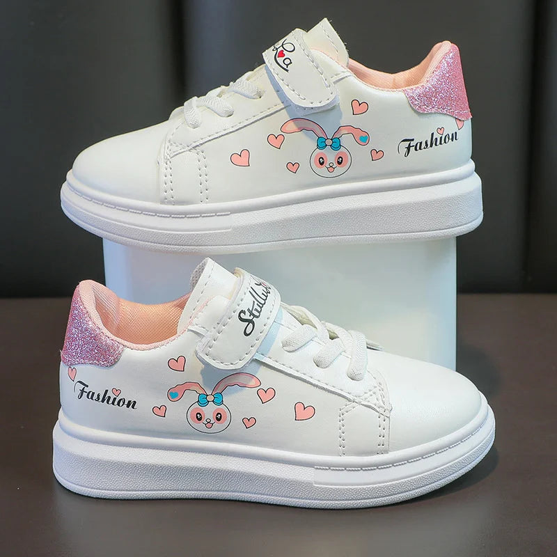 Girls' White Shoes Spring Children Anti-skid Leather Shoes Solid Soles Children's Shallow Mouth Sport Shoes Size 26-37