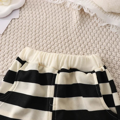 Summer Children Sets Boys Girls Short-sleeved Striped T-shirt +Shorts Set Babies Fashion Round Neck Tracksuits Kids Suits - ST Superstore