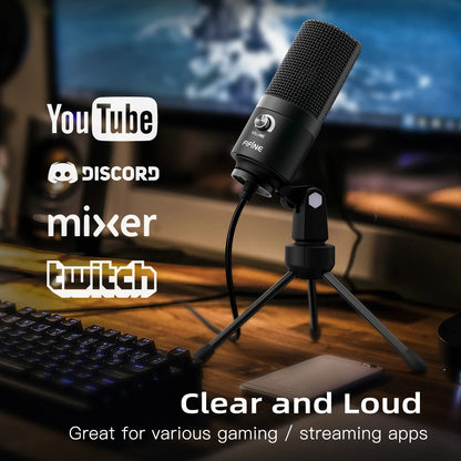 FIFINE USB Condenser Microphone with Gain Knob,Metal Recording Mic for Home Studio,Podcasting,Voice-over,Laptop,Windows -K669