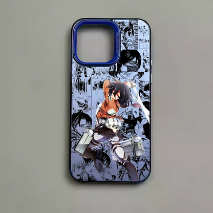 Anime M-Mikasa A-Ackerman Phone Case For iPhone 16 15 14 13 12 11 Pro Max Black Matte Multicolor Laser Metallic Aurora Cover