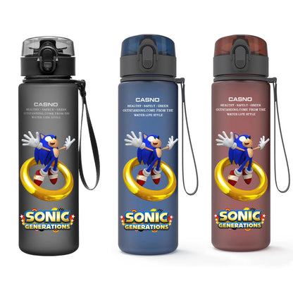 560ML Sonic Hedgehog Sports Water Bottle Portable Gym Travel Clear Leakproof Drinking Bottle Frosted Water Cup Gift for Friends