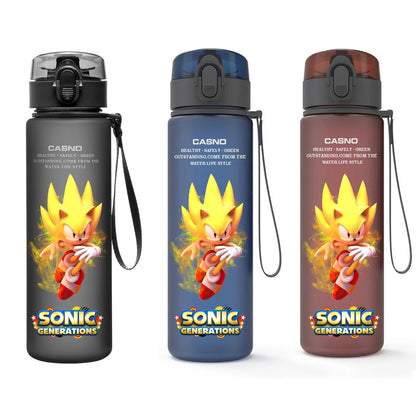 560ML Sonic Hedgehog Sports Water Bottle Portable Gym Travel Clear Leakproof Drinking Bottle Frosted Water Cup Gift for Friends
