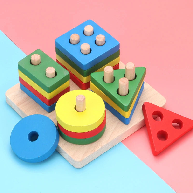 Kids Wooden Toys Intelligence Develop Montessori Toys Stacking Kids 3D Wooden Puzzle Educational Toys For Children New Year Gift