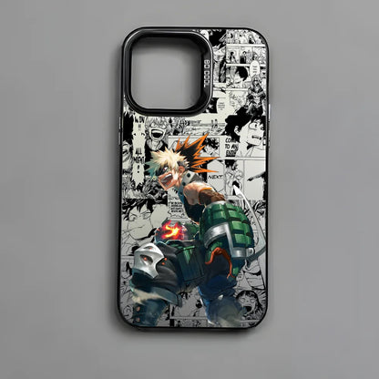 Anime K-Katsuki Bakugo Phone Case For iPhone 16 15 14 13 12 11 Pro Max Black Matte Multicolor Laser Metallic Aurora Cover